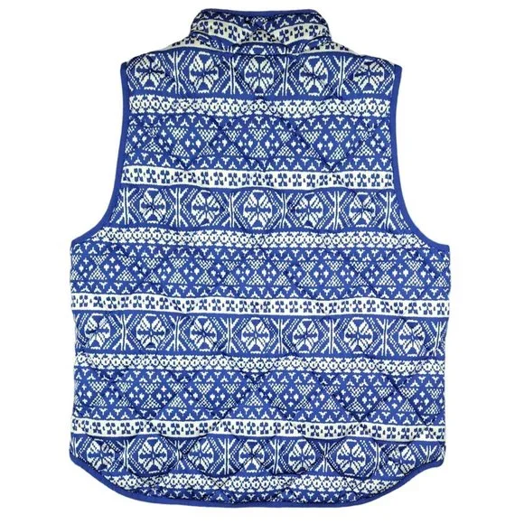 J. Crew Vest Down Feather Quilted Puffer Blue Snowflake Women Excursion XL Isle - Picture 2 of 7